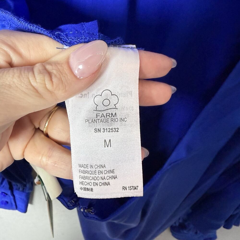 Farm Rio Mini Dress Bright Blue Open Back Ruffled Long Sleeve Women’s M - Picture 13 of 16